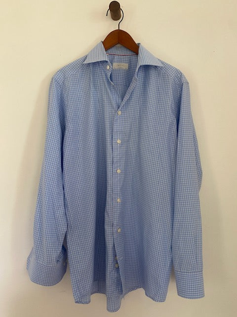 Pre-Owned Eton Blue Cotton Check Classic Shirt