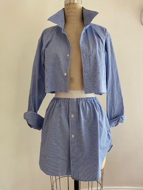 Newnorm Upcycled Blue/white Tiny Check skirt Set