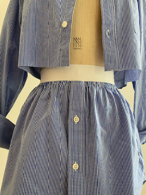 Newnorm Upcycled Blue/white Tiny Check skirt Set