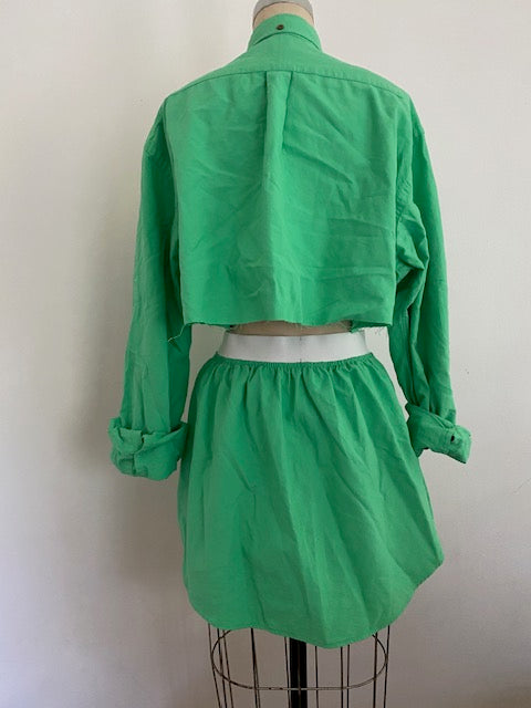 Newnorm Upcycled Kelly Green Cotton Shirt & Skirt Set – One Size