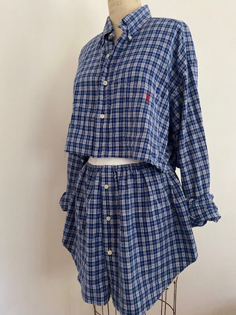 Newnorm Upcycled Cotton Blue Plaid Shirt & Skirt Set – One Size