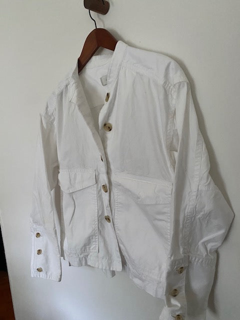 Pre-Owned J Crew White Cotton Button front Jacket
