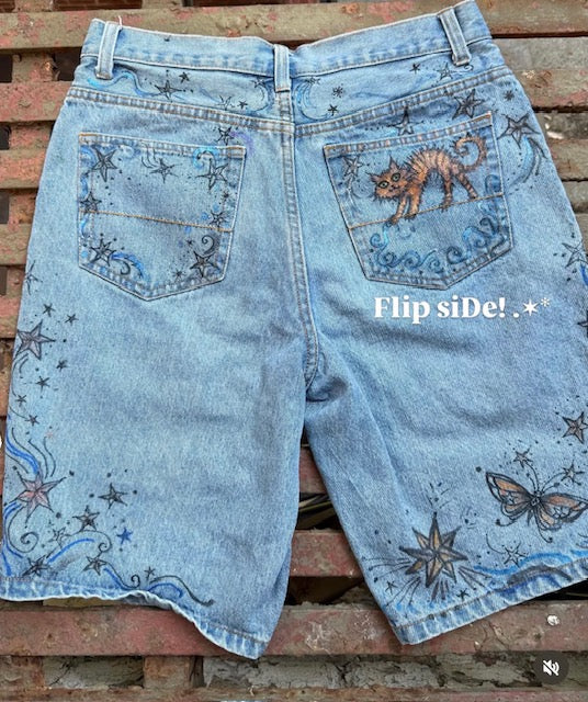 One-of-a-kind Hand Painted Denim shorts