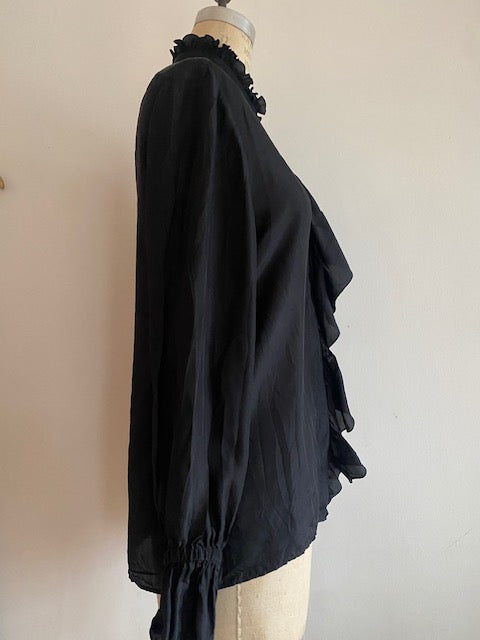 Gucci Silk Ruffle Black Blouse