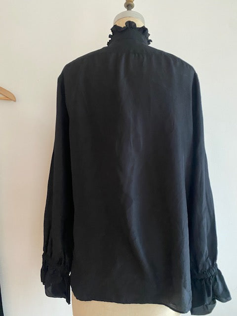 Gucci Silk Ruffle Black Blouse