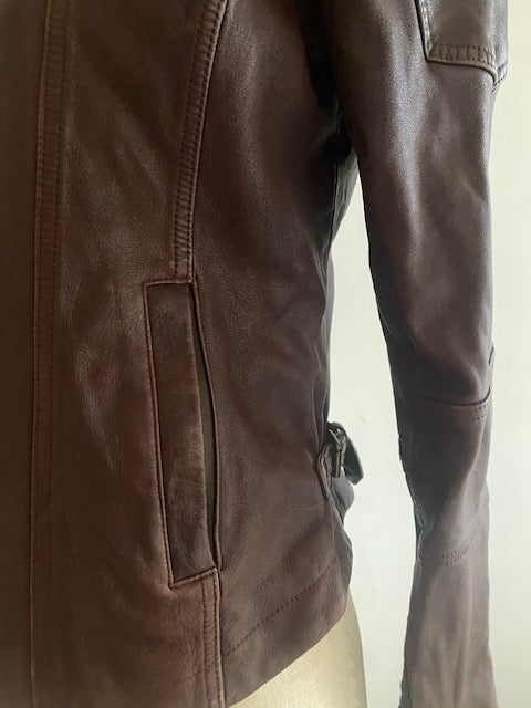 Pre-Owned Peruvian Connection brown leather Moto Jacket