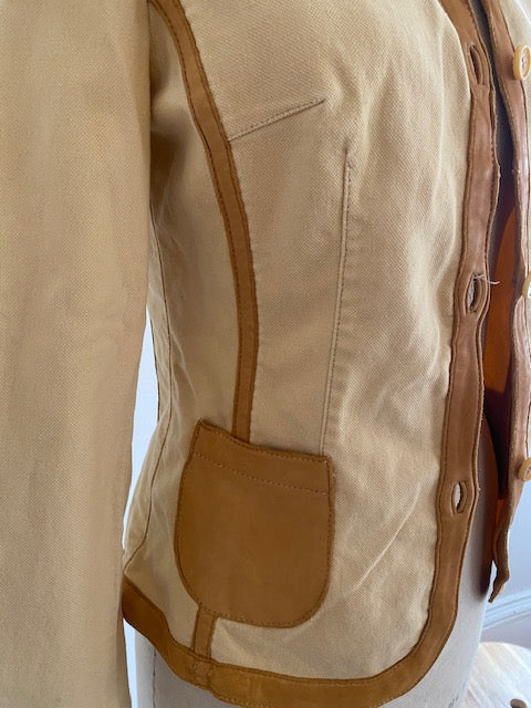 Pre-Owned Review Milano Cotton Canvas Leather Fitted Jacket