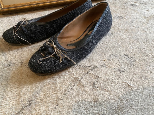 Pre-Owned Marni Black Tweed Ballet Flat with Tie