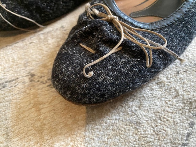 Pre-Owned Marni Black Tweed Ballet Flat with Tie
