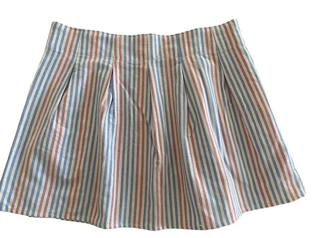 Newnorm Upcylced Pale Blue + Orange Cotton Stripe Pleated Skirt