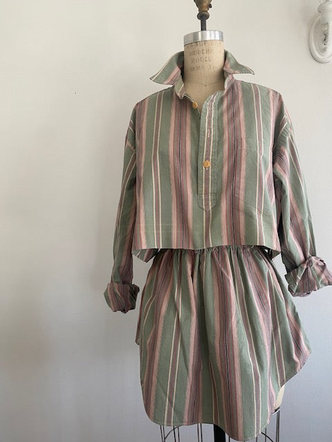 Newnorm Upcylcled Green/Pink Stripe pull on skirt