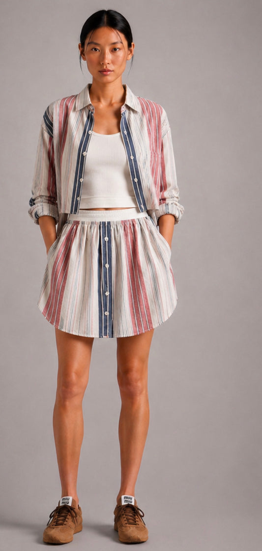 Newnorm Upcycled Multi Stripe Shirt & Skirt Set – Size S/M