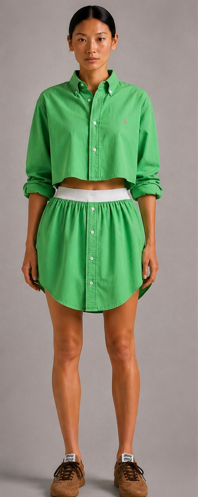 Newnorm Upcycled Kelly Green Cotton Shirt & Skirt Set – One Size
