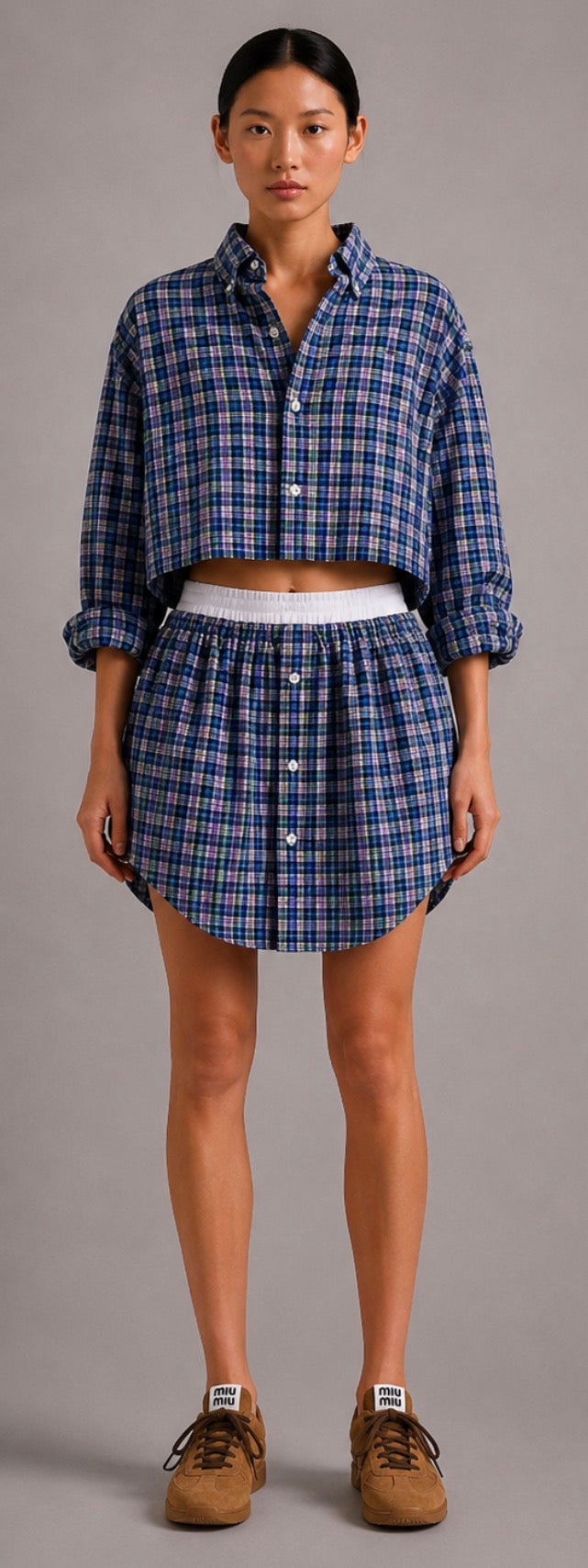 Newnorm Upcycled Cotton Blue Plaid Shirt & Skirt Set – One Size