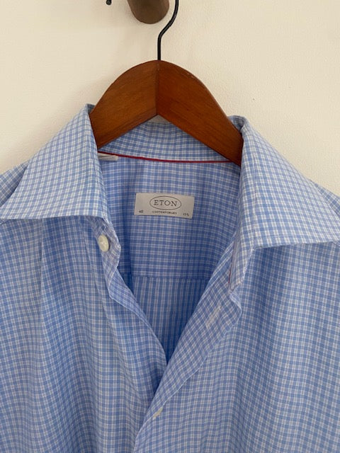 Pre-Owned Eton Blue Cotton Check Classic Shirt