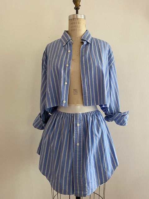 Upcycled Blue/White stripe Pull on skirt Set