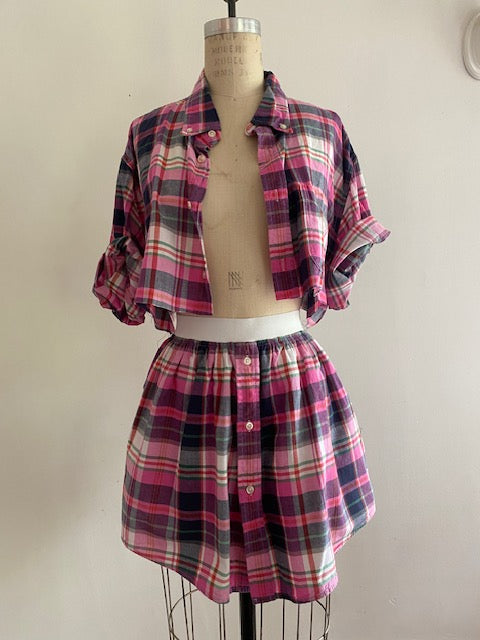 Newnorm Upcycled Pink Madras Plaid Pull on skirt set