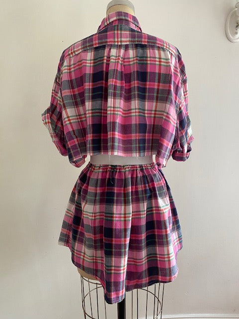 Newnorm Upcycled Pink Madras Plaid Pull on skirt set