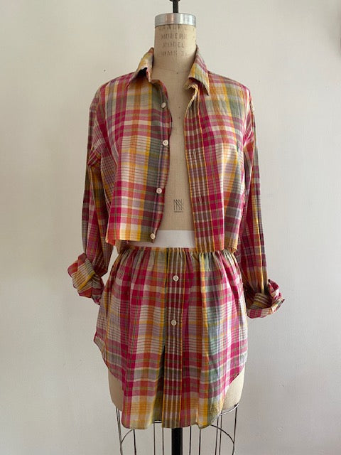 Newnnorm Upcycled Bright Pink Plaid skirt/set