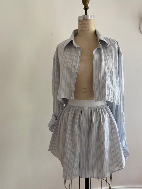 Newnorm Upcycled pull on Pale Blue/ Tan Skirt