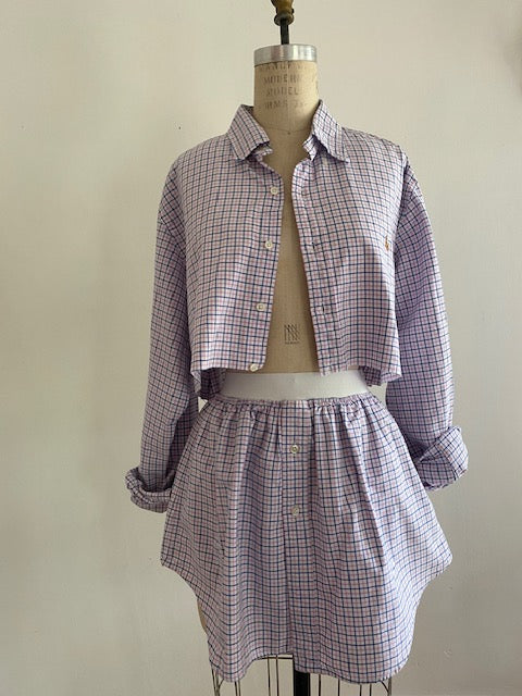 Newnorm Upcycled Pink & Blue Plaid Shirt & Skirt Set – Size S/M