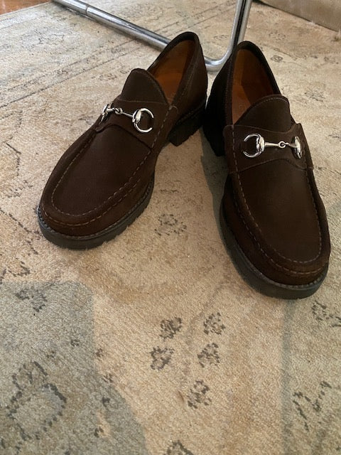 Pre-Owned GUCCI Brown Suede Horse Bit Loafer