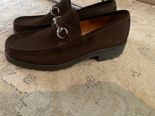 Pre-Owned GUCCI Brown Suede Horse Bit Loafer