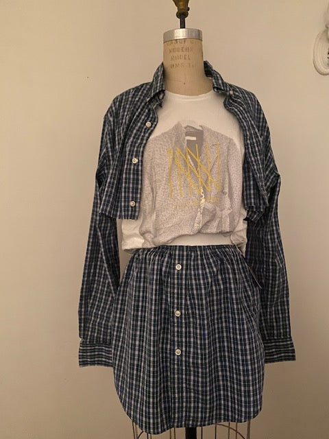 Newnorm Upcycled Blue/Green Plaid skirt set