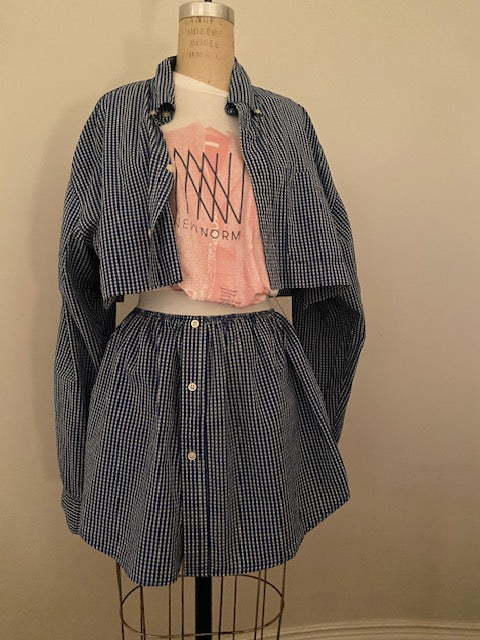 Newnorm upcycled Navy Check skirt set