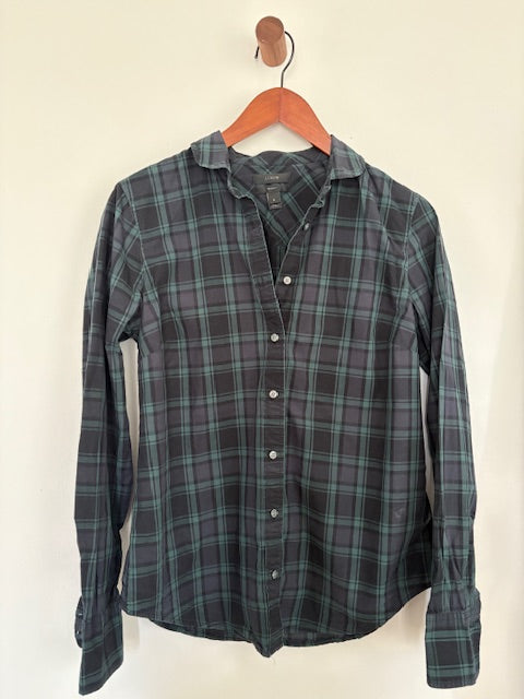 J CREW Plaid Button front Perfect fit shirt size 6