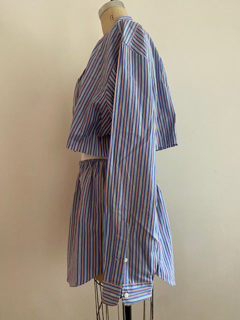 Newnorm Upcycled Blue/Orange Cotton Multi Stripe Skirt Set