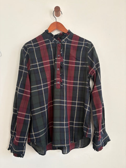 TROVATA Plaid Henley Ruffle Neck Shirt