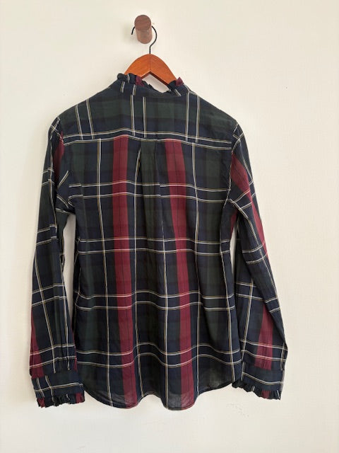 TROVATA Plaid Henley Ruffle Neck Shirt
