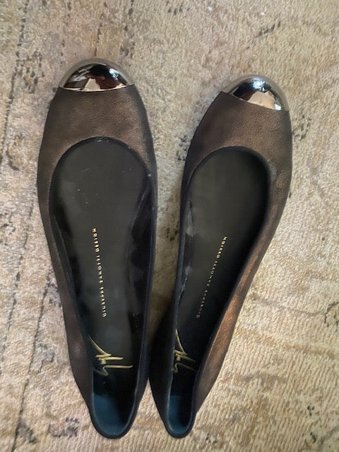 Pre-Owned Giuseppe Zanotti Metallic Leather Metal Cap Toe Ballet Flat