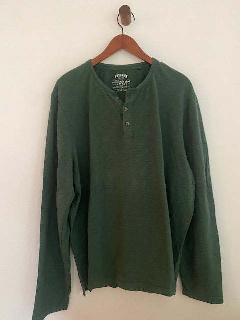 Pre-Owned FATFACE Organic Cotton Green 3 button Henley