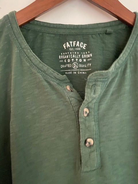 Pre-Owned FATFACE Organic Cotton Green 3 button Henley