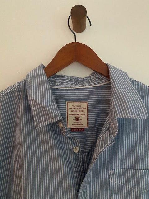 Pre-Owned FATFACE 100% Cotton Button Down Blue+ White Stripe Shirt