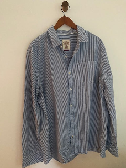 Pre-Owned FATFACE 100% Cotton Button Down Blue+ White Stripe Shirt