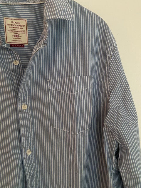 Pre-Owned FATFACE 100% Cotton Button Down Blue+ White Stripe Shirt