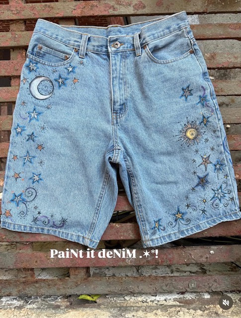 One-of-a-kind Hand Painted Denim shorts
