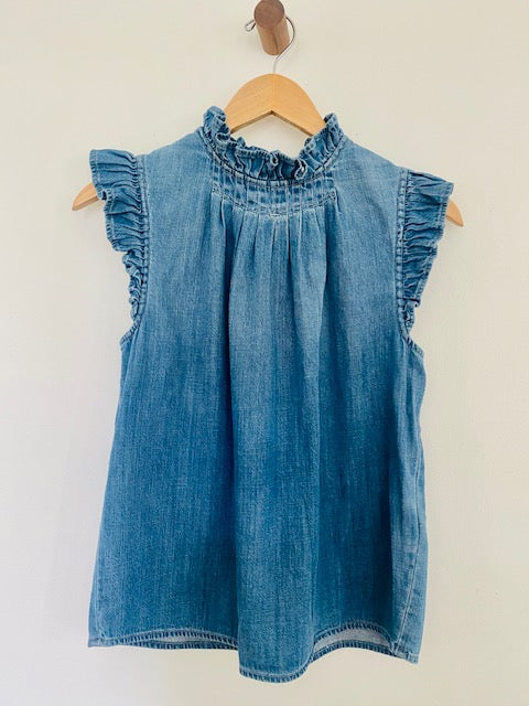 Pre-Owned Frame Cotton Denim Ruffle Top