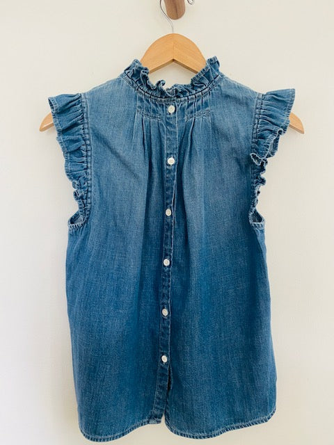 Pre-Owned Frame Cotton Denim Ruffle Top