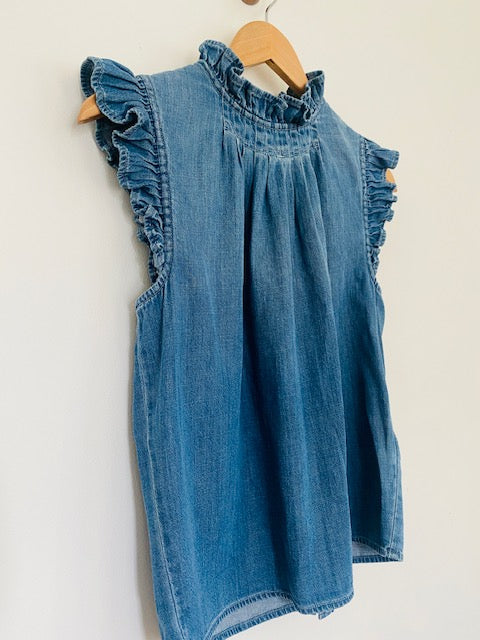 Pre-Owned Frame Cotton Denim Ruffle Top