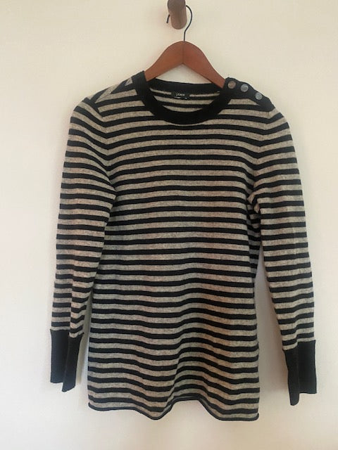 Pre-Owned J Crew Wool Stripe Sweater with Solid cuff and neckline.