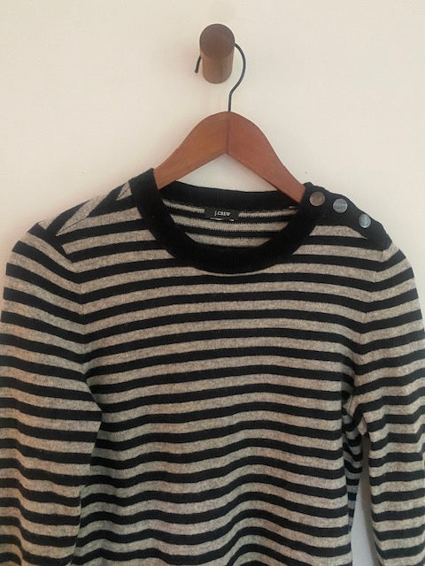 Pre-Owned J Crew Wool Stripe Sweater with Solid cuff and neckline.