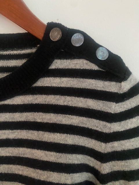 Pre-Owned J Crew Wool Stripe Sweater with Solid cuff and neckline.