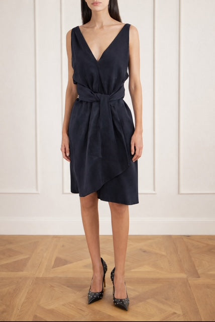 Pre-Owned Dries Van Noten Heavy Silk Faille Wrap Dress