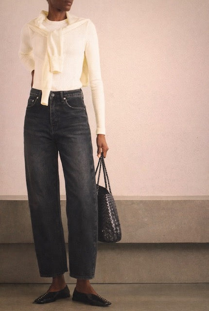 Free People  Black Barrel leg Jean