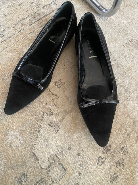 Prada Velvet flat with Black Patent Bow