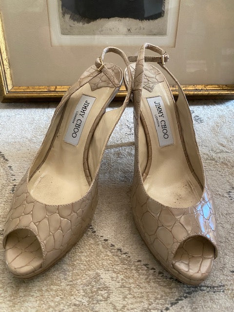 Pre-Owned Jimmy Choo Stamped Mock Croc Patent Leather Pump